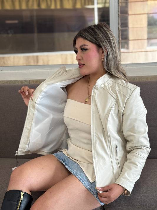 CHAMARRA EN PIEL SUAVE ORIGINAL BLANCA
